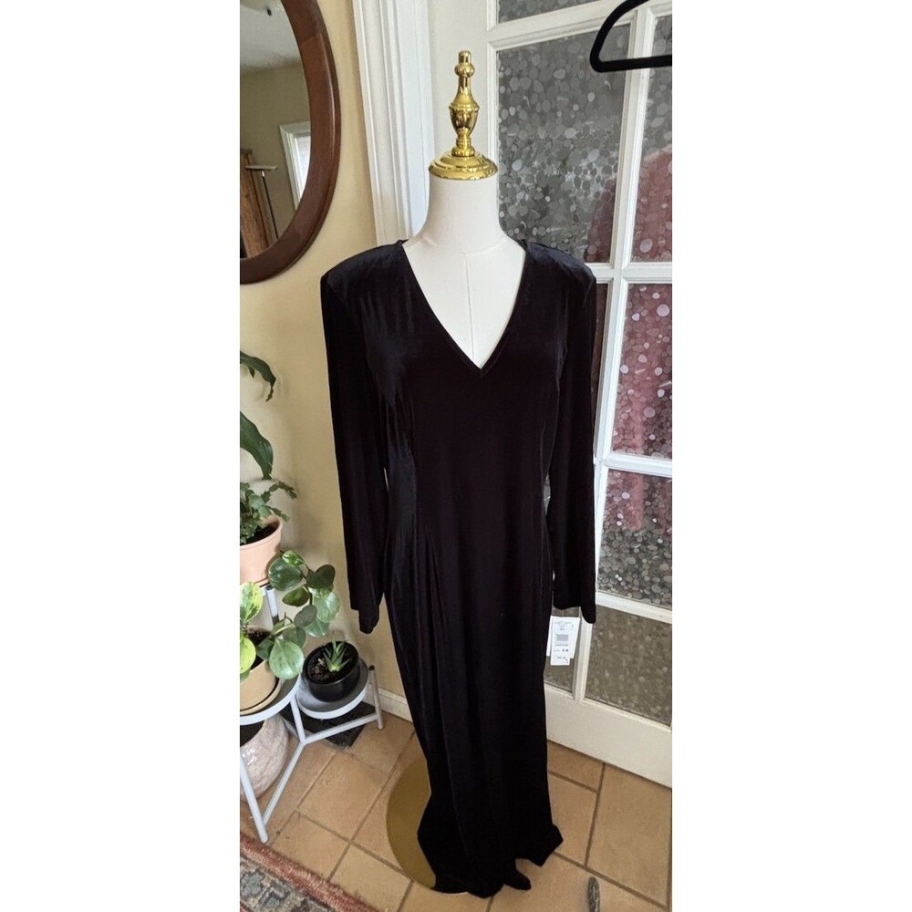 Vintage Jessica Howard Black Velvet Maxi Dress Sz 14 New Old Stock NWT